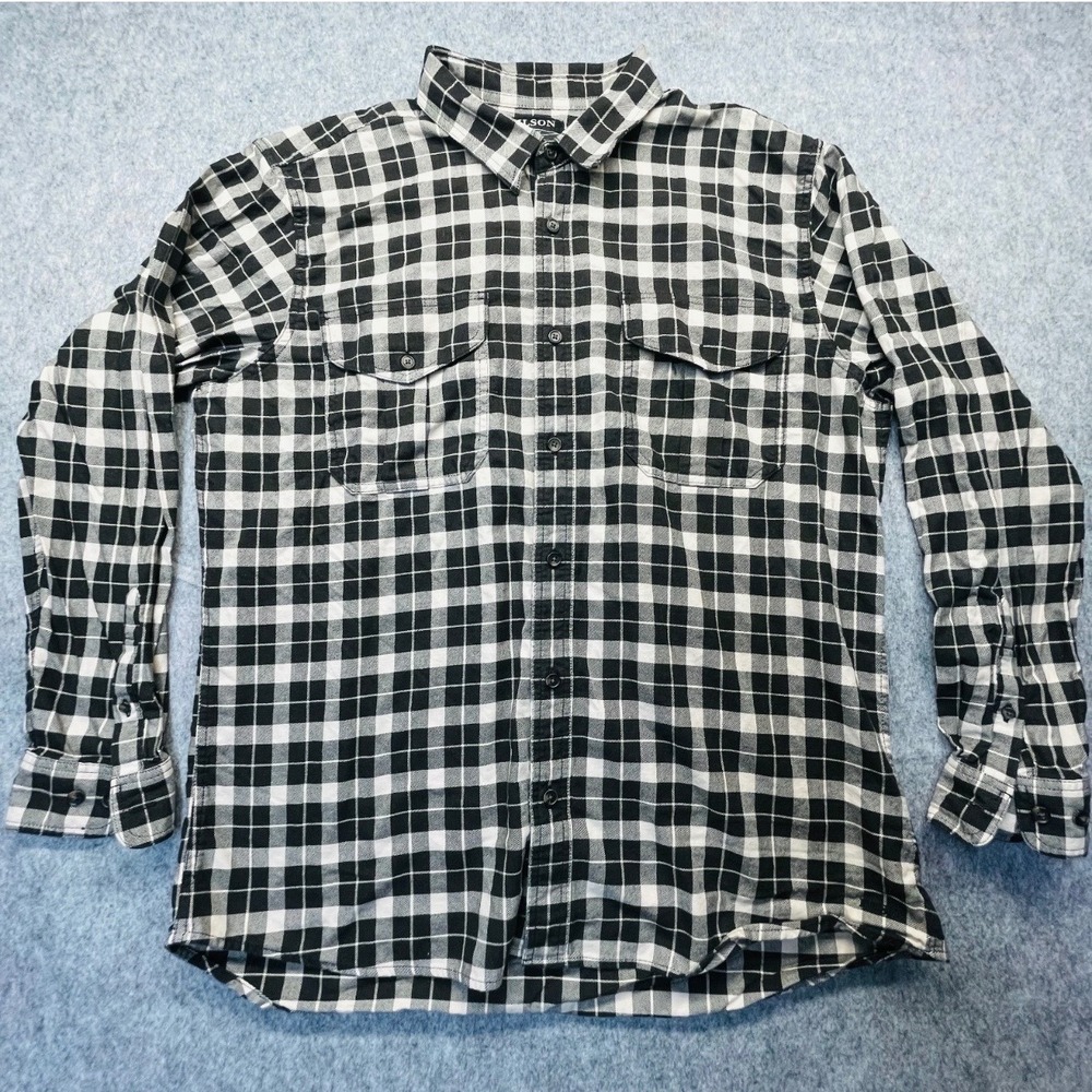 Filson Button Down Shirt Mens XL Plaid Flannel 100% Cotton Black White Check